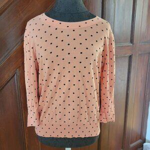 J.Crew Womens Polka Dot Peach Sweater With 3/4 Sleeves & Tie Back Neckline Size